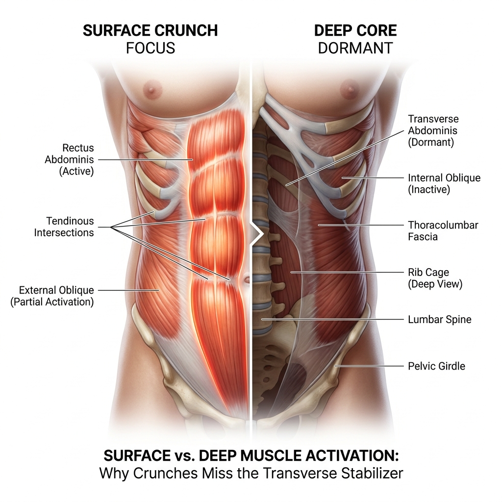 Surface crunch focus versus dormant deep core